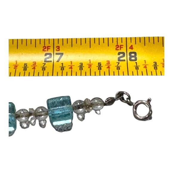 Vintage Aqua Blue & Clear Glass Beaded Graduated Necklace 28" Square Beads Teal - Picture 4 of 7